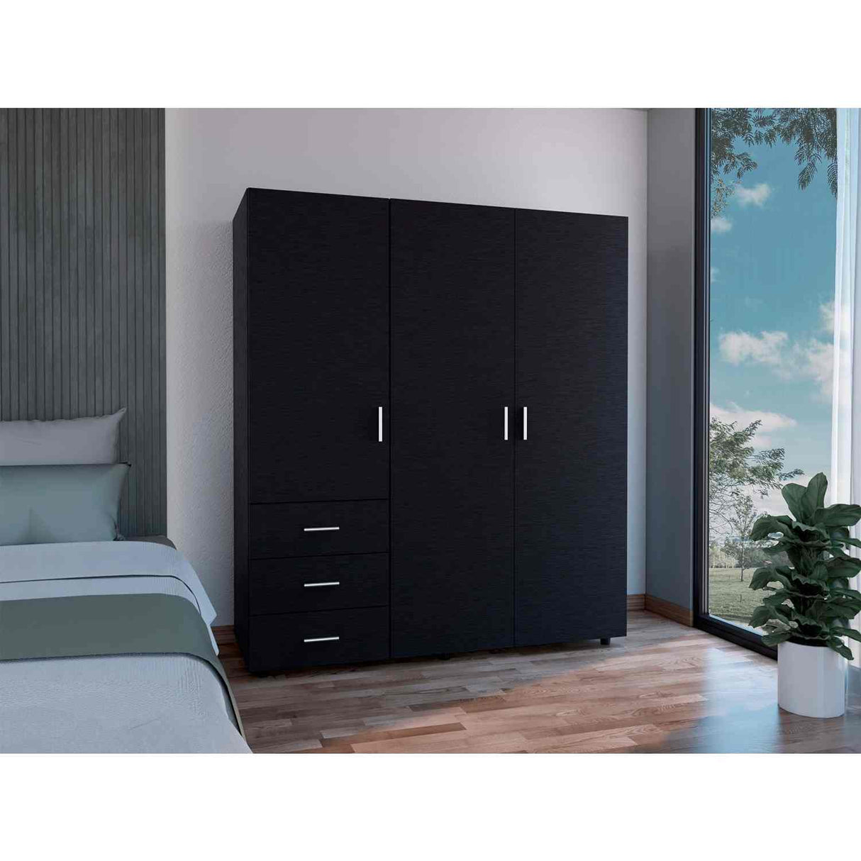 Closet Verona Wengue 140 cm con Tres Cajones y Puertas - Closets | Bylmo