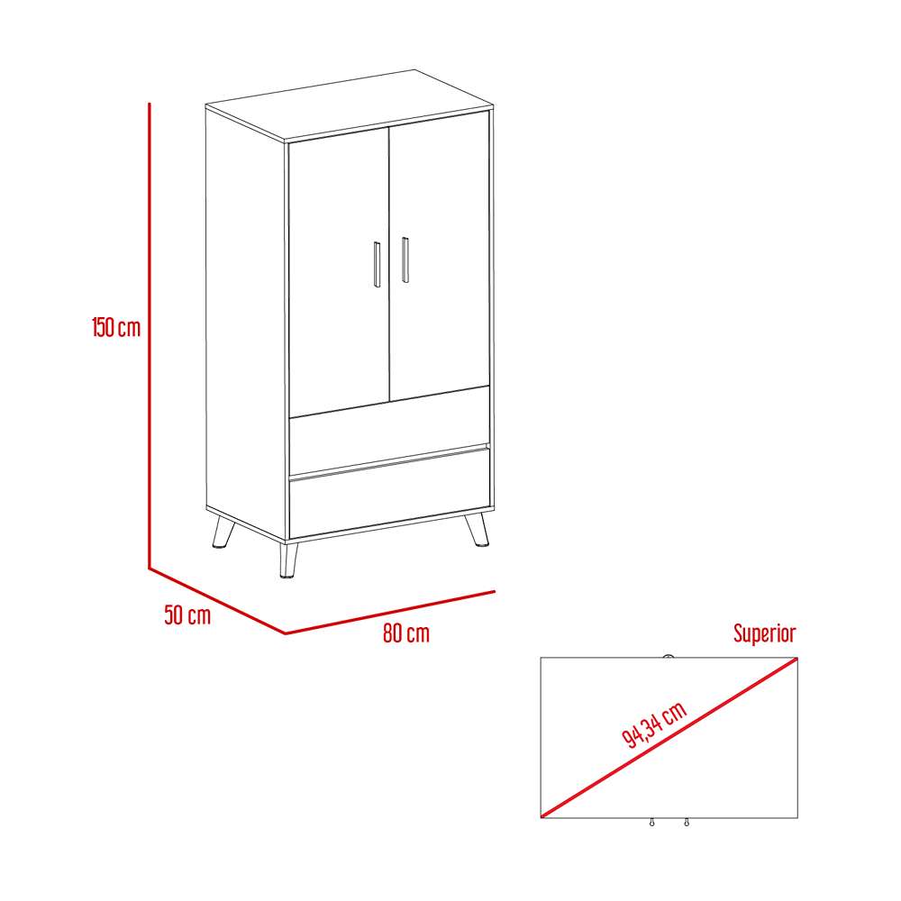 Closet Z Duna 80 cm con Dos Puertas y Dos Cajones - Closets | Bylmo