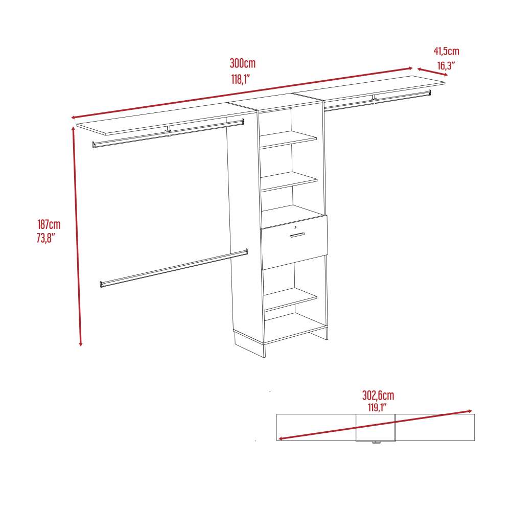 Closet Plego Wengue 300x187.6cm con 1 Cajones con 4 Entrepaños - Closets | Bylmo