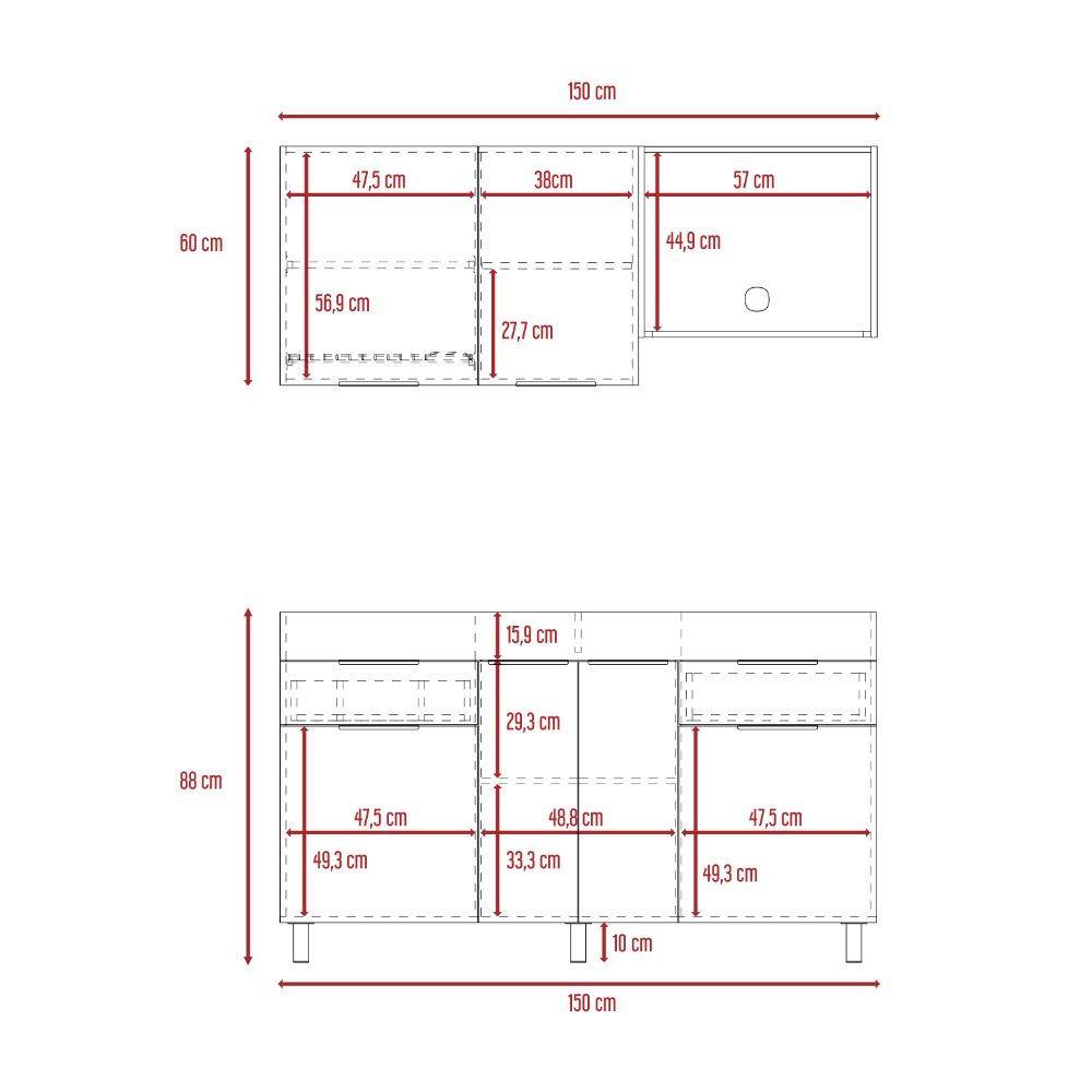 Cocina Laport Rovere y Blanco 150 cm - Cocinas | Bylmo