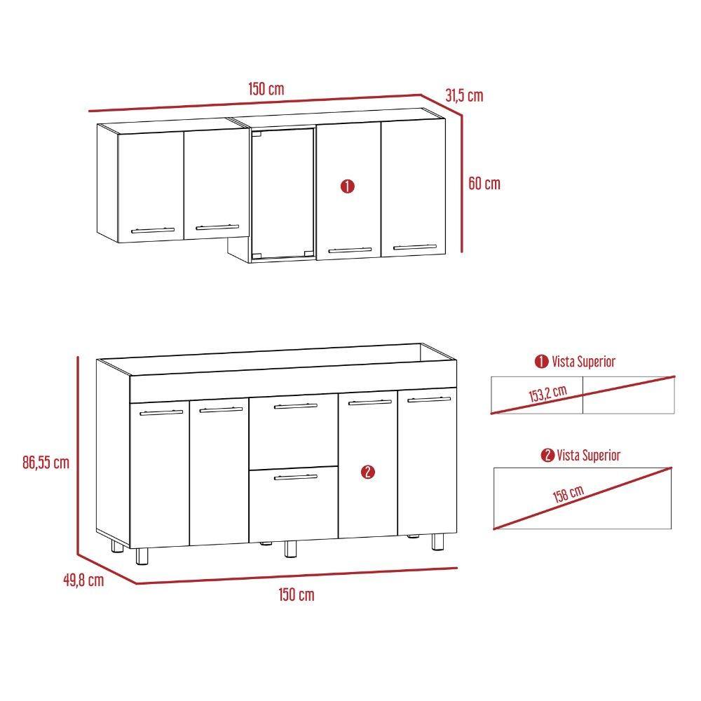Cocina Luna Expreso 150 cm Derecho con Mesón - Cocinas | Bylmo