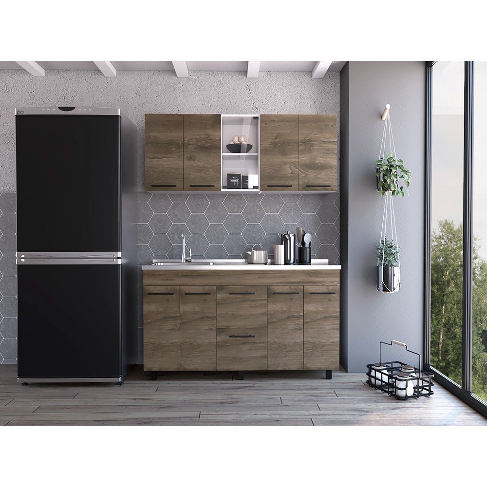 Cocina Boston Bellota y Blanco 150 cm Izquierda con Mesón - Cocinas | Bylmo