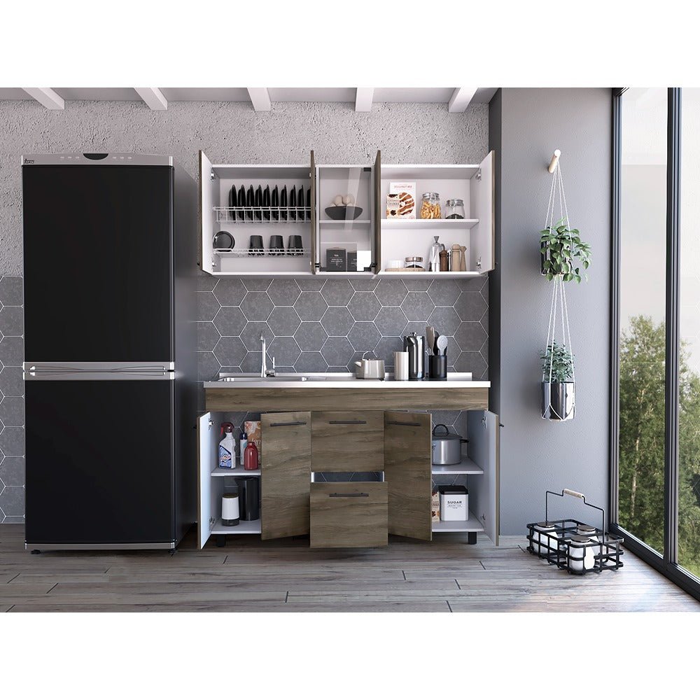 Cocina Boston Bellota y Blanco 150 cm Izquierda con Mesón - Cocinas | Bylmo