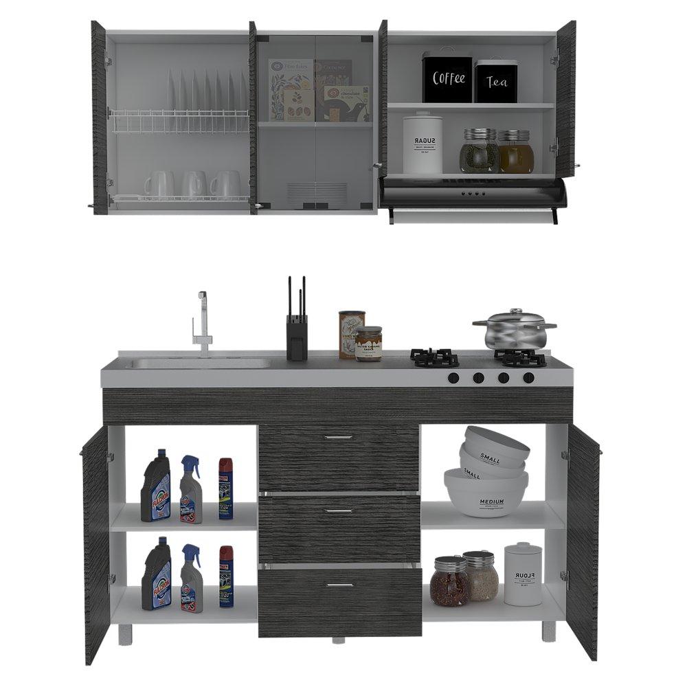 Cocina Caribe Roble Gris 150 cm Izquierda con Mesón - Cocinas | Bylmo