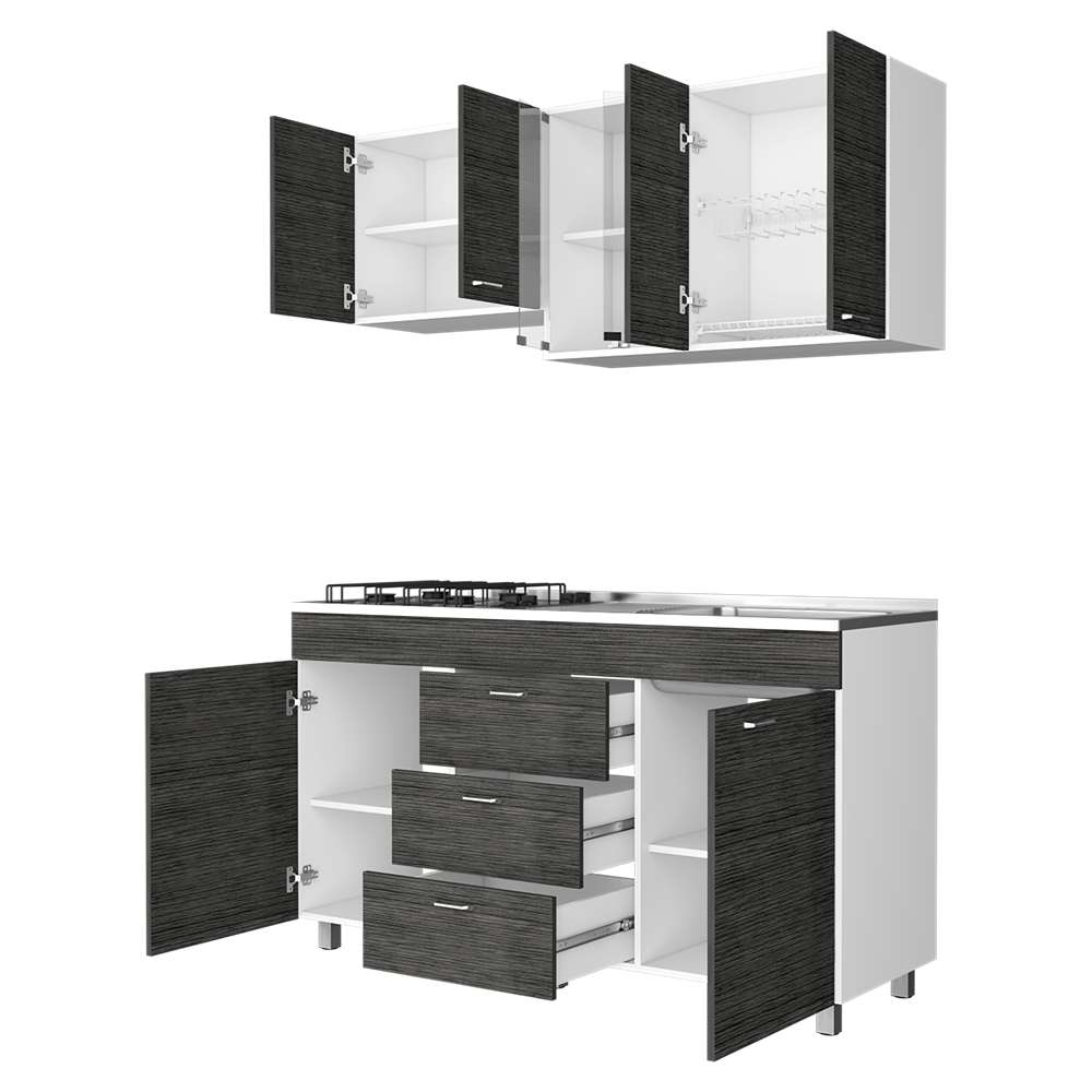 Cocina Lumina Roble Gris 150 cm Derecha con Mesón - Cocinas | Bylmo