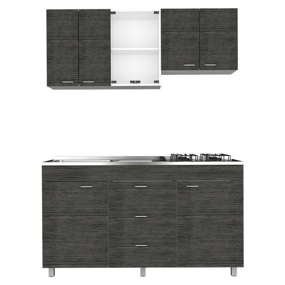 Cocina Lumina Roble Gris 150 cm Izquierda con Mesón - Cocinas | Bylmo