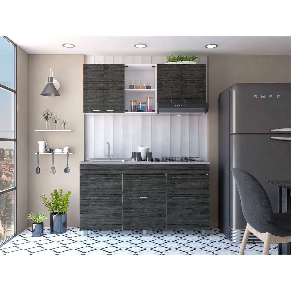 Cocina Lumina Roble Gris 150 cm Izquierda con Mesón - Cocinas | Bylmo