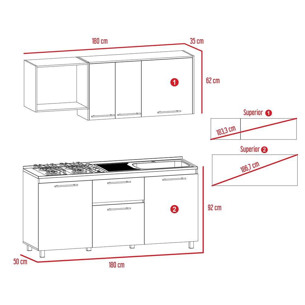 Cocina Atalanta Duna y Blanco 180 cm Derecha con Mesón - Cocinas | Bylmo