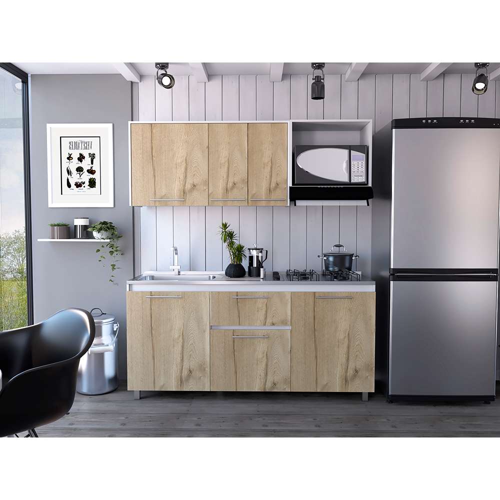 Cocina Atalanta Duna y Blanco 180 cm Izquierda con Mesón - Cocinas | Bylmo