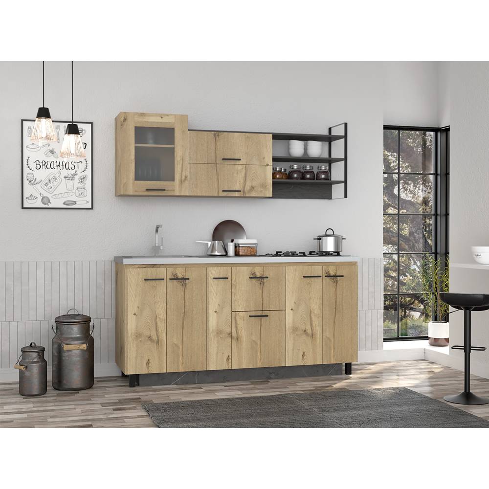 Cocina Lauret Duna y Carbón 180 cm Izquierda con Mesón - Cocinas | Bylmo