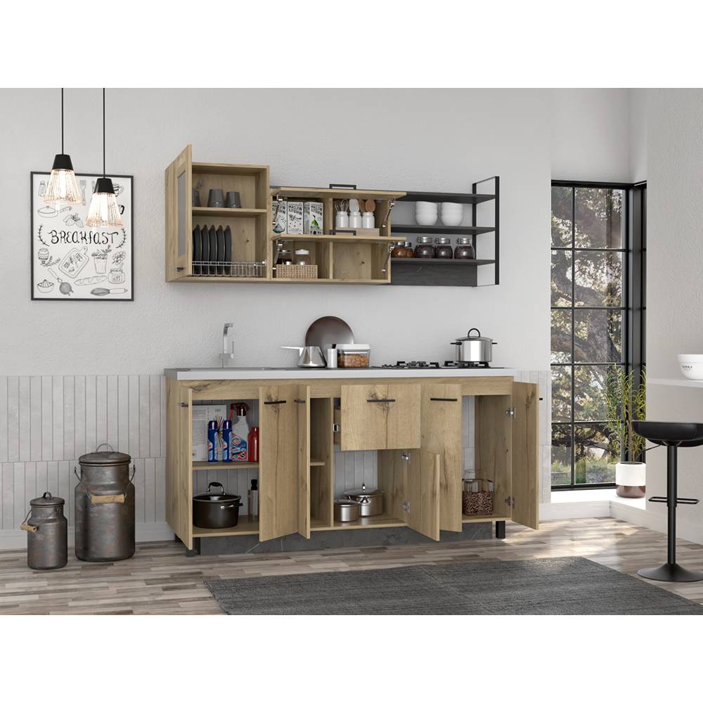 Cocina Lauret Duna y Carbón 180 cm Izquierda con Mesón - Cocinas | Bylmo