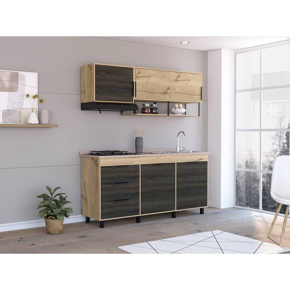 Cocina Lauret Duna 180x90.4cm con Mesón de Madera Lado Derecho y sin Estufa - Cocinas | Bylmo