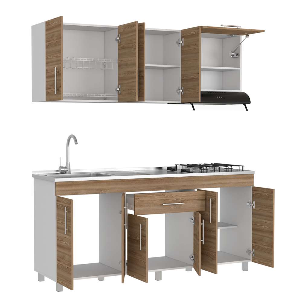 Cocina Mariana Miel y Blanco 180 cm Izquierda con Mesón - Cocinas | Bylmo