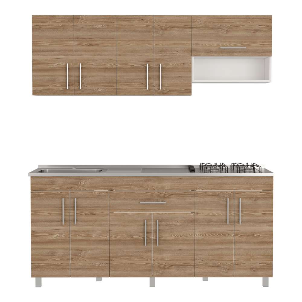 Cocina Mariana Miel y Blanco 180 cm Izquierda con Mesón - Cocinas | Bylmo