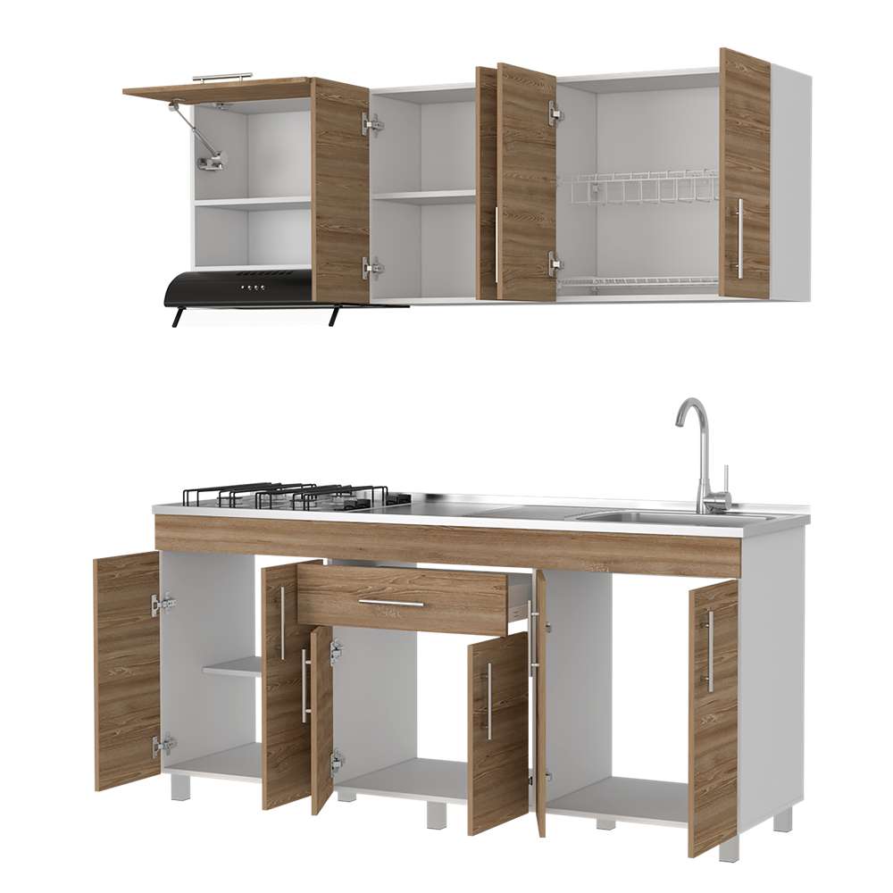 Cocina Mariana Miel y Blanco 180 cm Derecha con Mesón - Cocinas | Bylmo