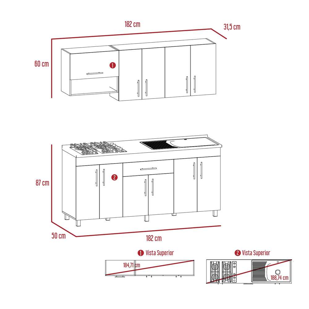 Cocina Mariana Miel y Blanco 180 cm Derecha con Mesón - Cocinas | Bylmo