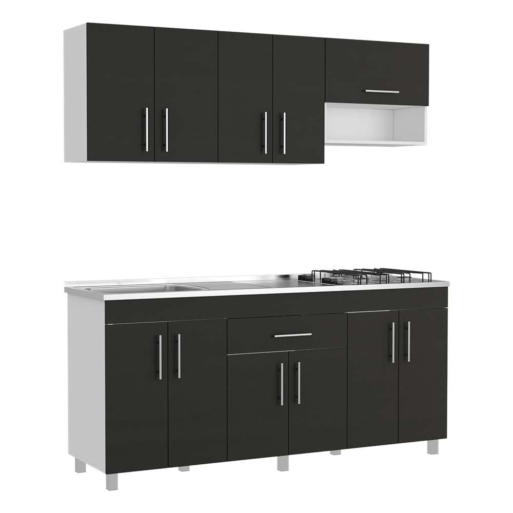 Cocina Mariana Wengue y Blanco 180 cm Izquierda con Mesón - Cocinas | Bylmo
