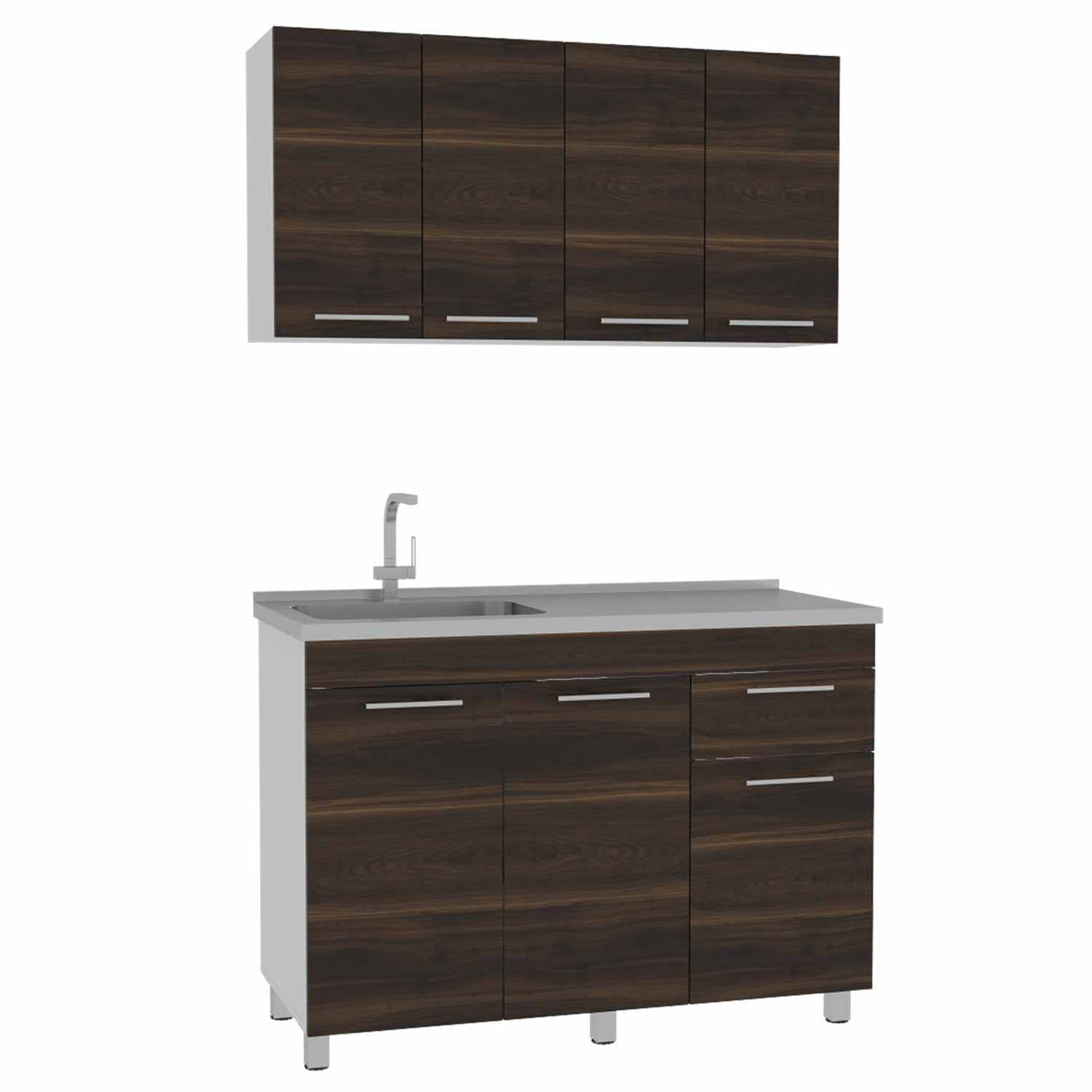 Cocina Bazagli Habano 120 cm Mueble Superior con Locero, Mueble Inferior con Lavaplatos sin Mesón, sin Horno y sin Extractor - Cocinas | Bylmo