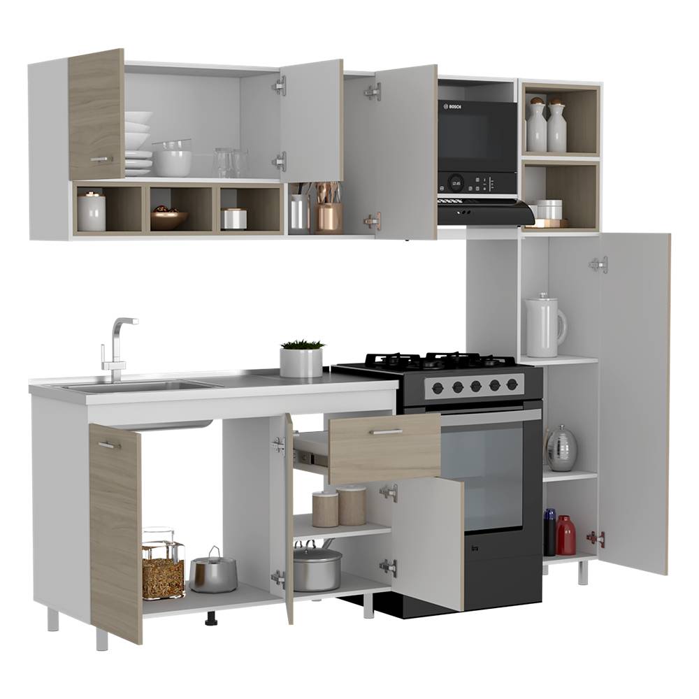 Cocina Lisz Nacar y Blanco 220 cm Izquierda con Mesón - Cocinas | Bylmo