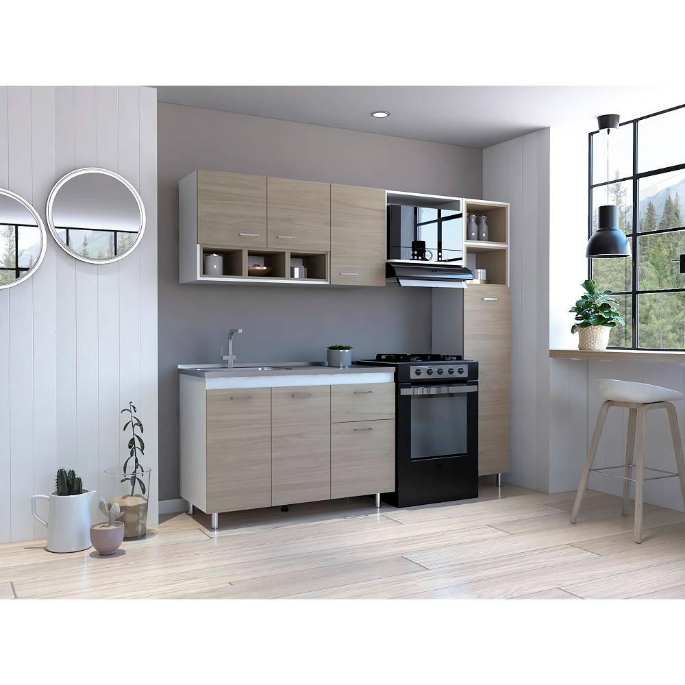 Cocina Lisz Nacar y Blanco 220 cm Izquierda con Mesón - Cocinas | Bylmo