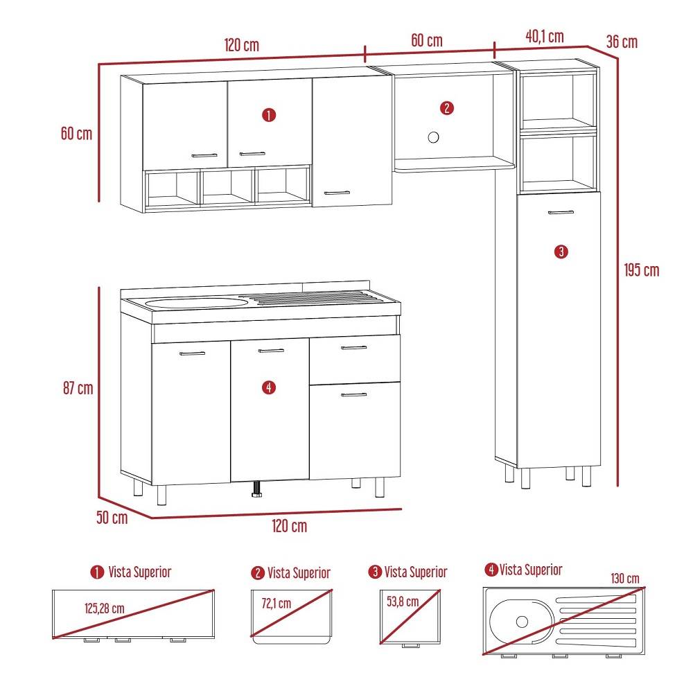 Cocina Lisz Nacar y Blanco 220 cm Izquierda con Mesón - Cocinas | Bylmo