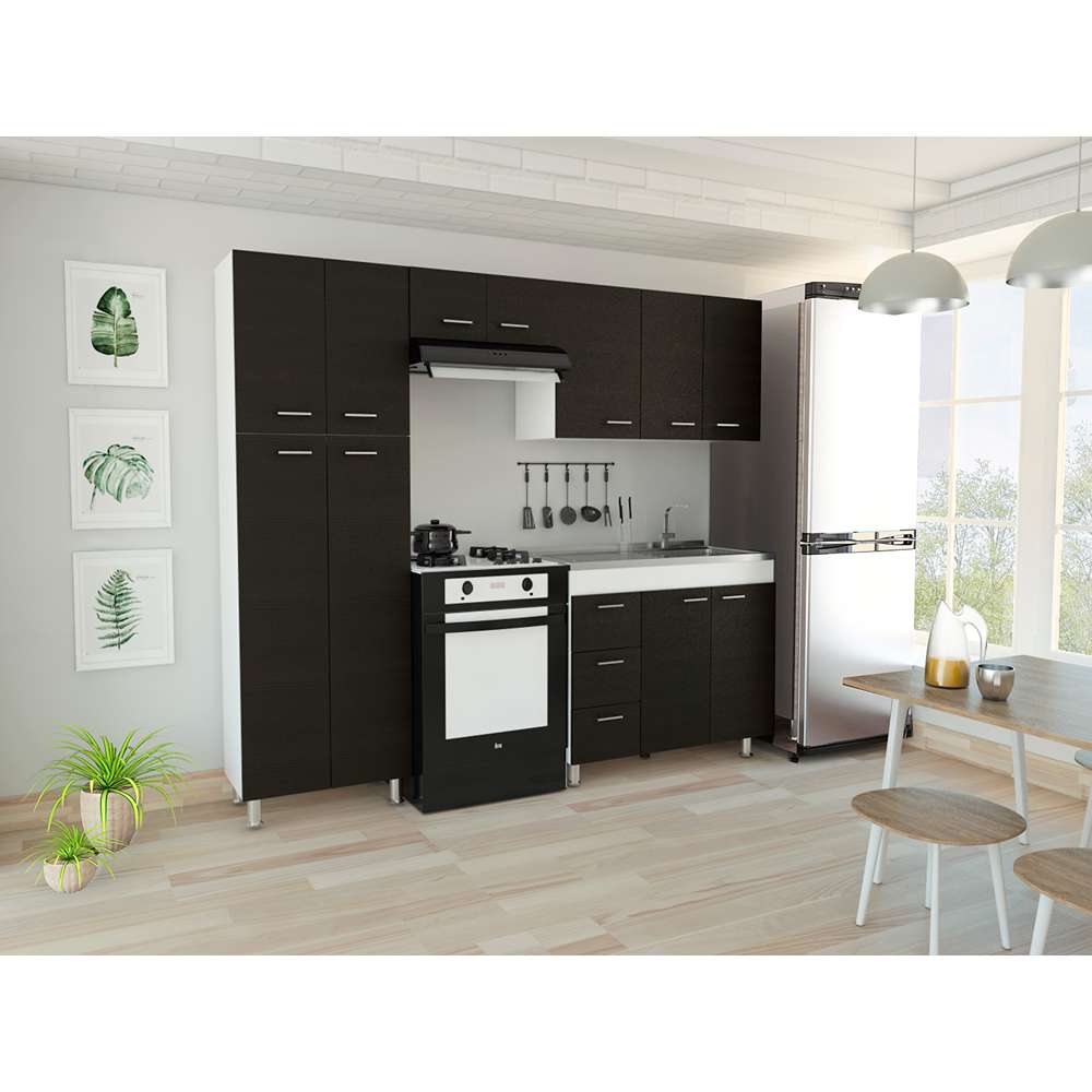 Cocina Ferreti Wengue 220 cm Derecha con Mesón - Cocinas | Bylmo