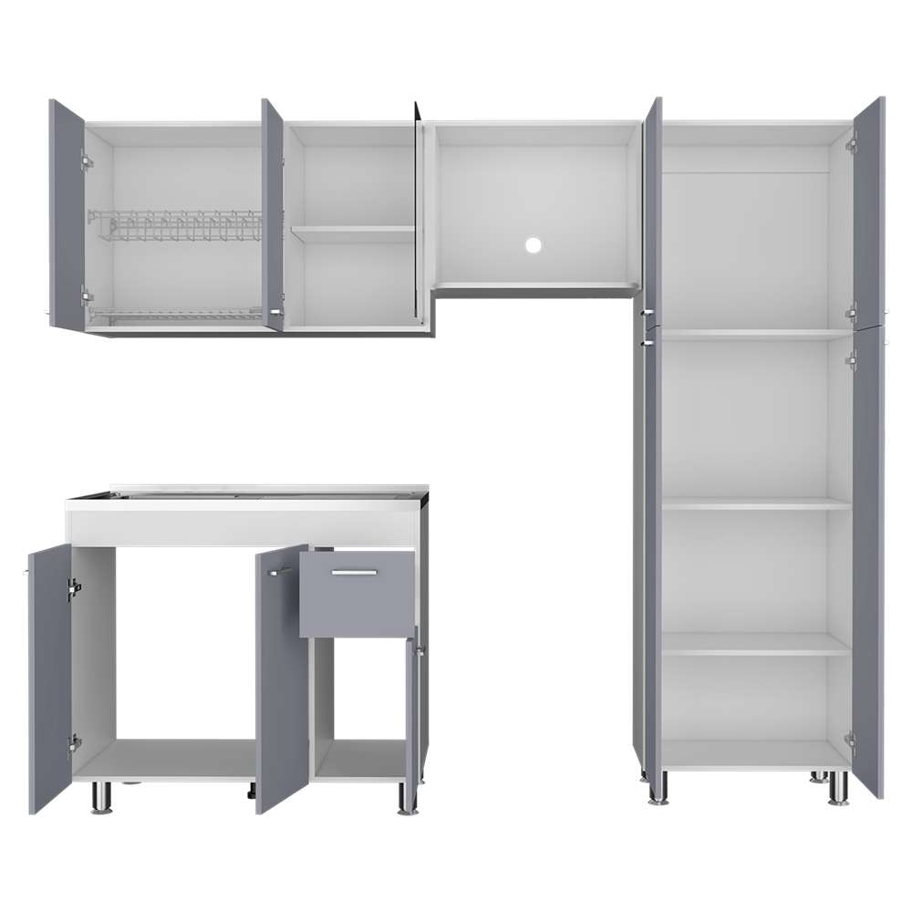 Cocina Ferreti Gris y Blanco 220 cm Izquierda con Mesón - Cocinas | Bylmo