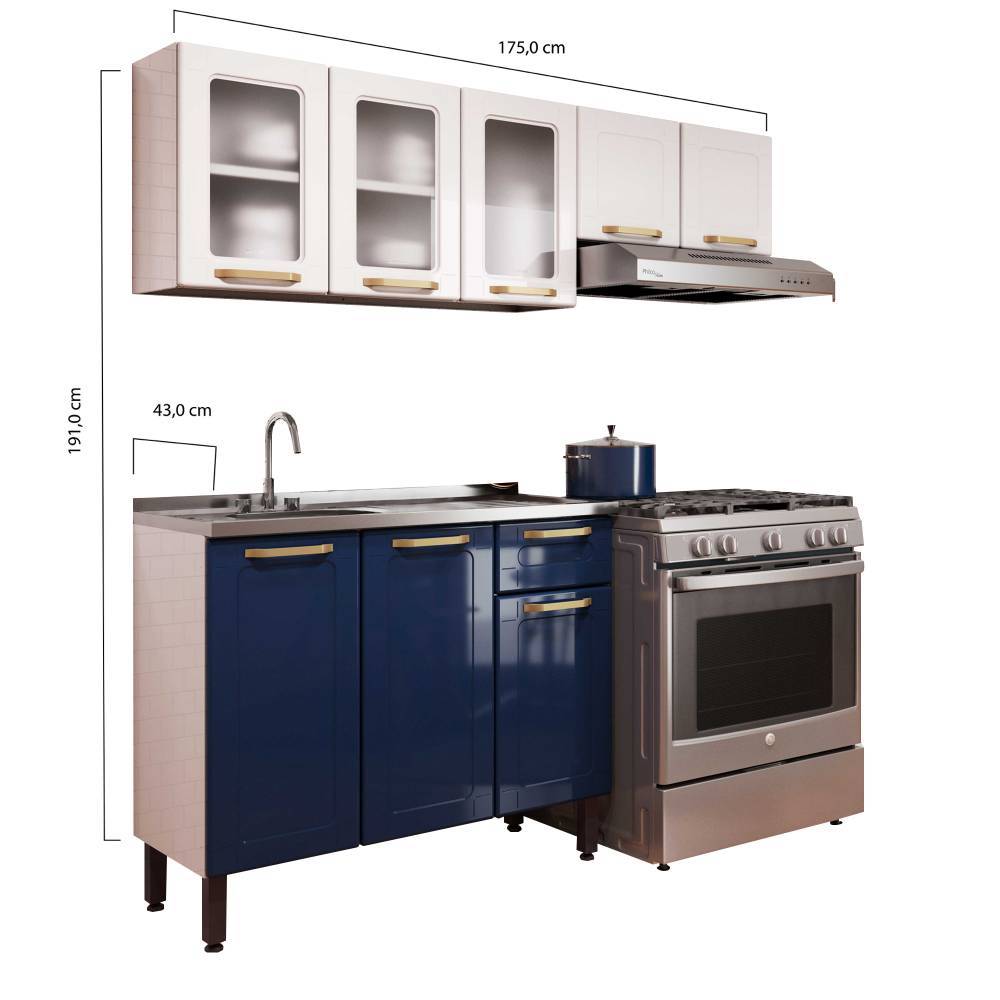 Cocina Integral Colors Blue Navy y Blanco 165 cm Izquierda con Mesón - Cocinas | Bylmo