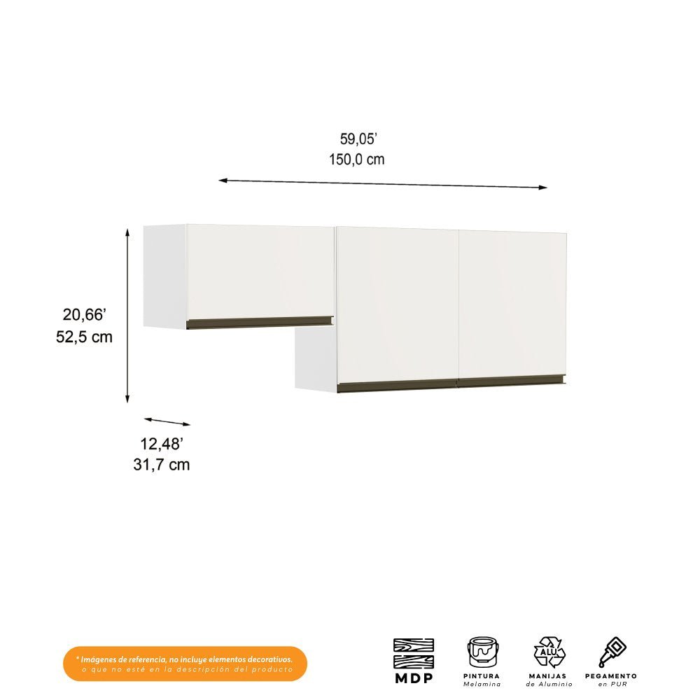 Cocina Integral Santiago Grafito y Blanco 150 cm Izquierda con Mesón - Cocinas | Bylmo