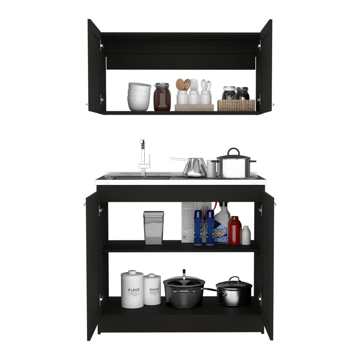Cocina Zurich Wengue 100 cm Mueble Superior y Mueble Inferior con Mesón y Patas Métalicas - Cocinas | Bylmo