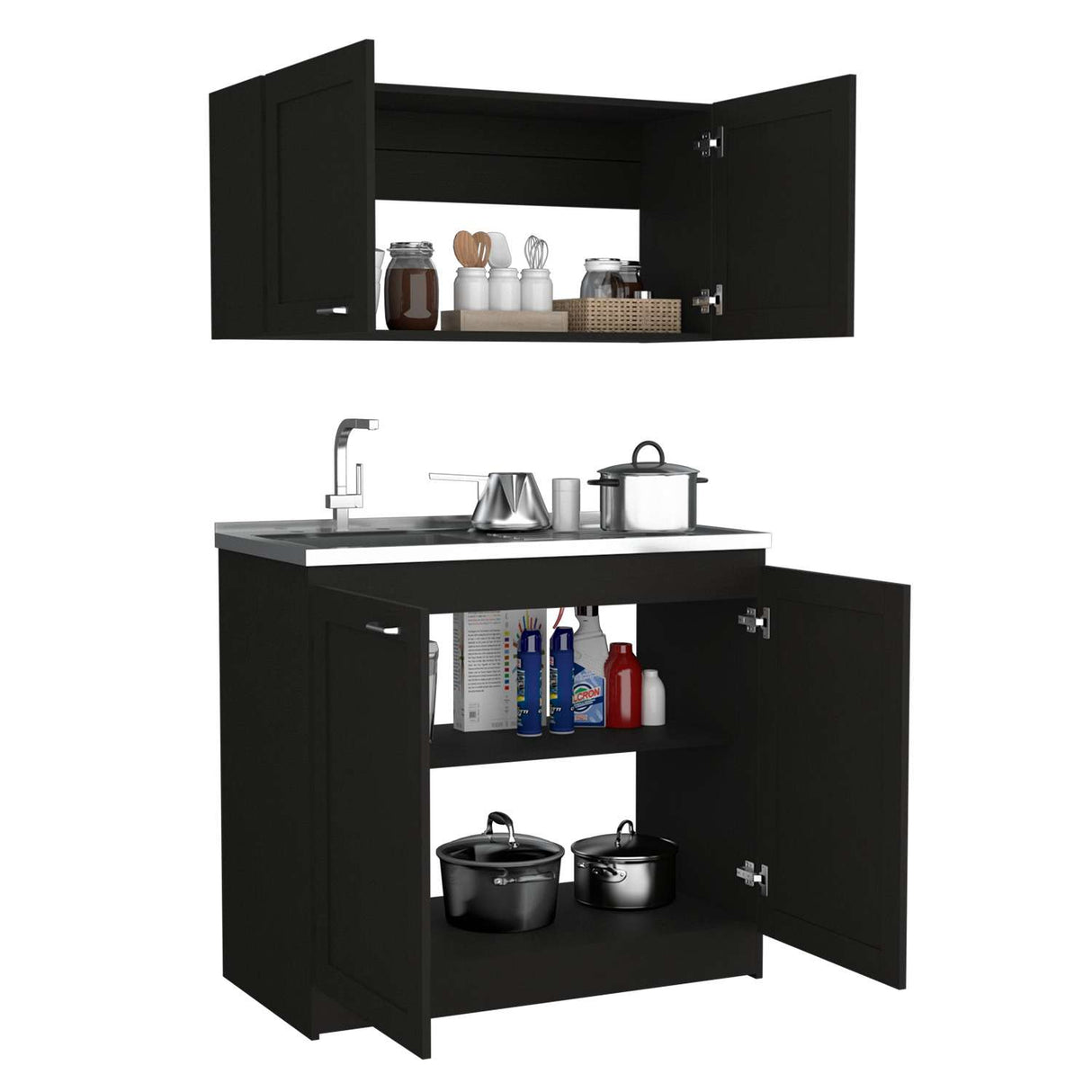 Cocina Zurich Wengue 100 cm Mueble Superior y Mueble Inferior con Mesón y Patas Métalicas - Cocinas | Bylmo