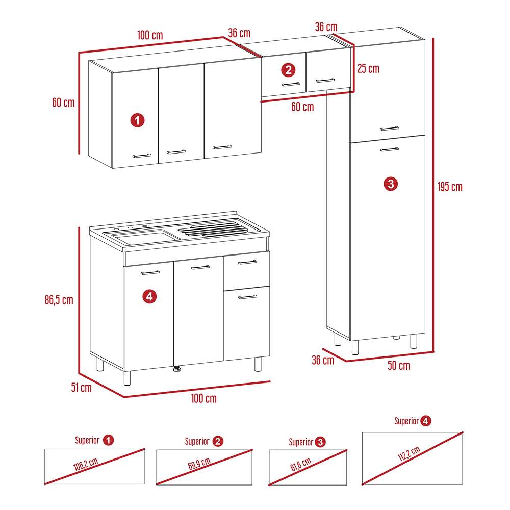 Cocina Volare Wengue 250 cm Izquierda - Cocinas | Bylmo