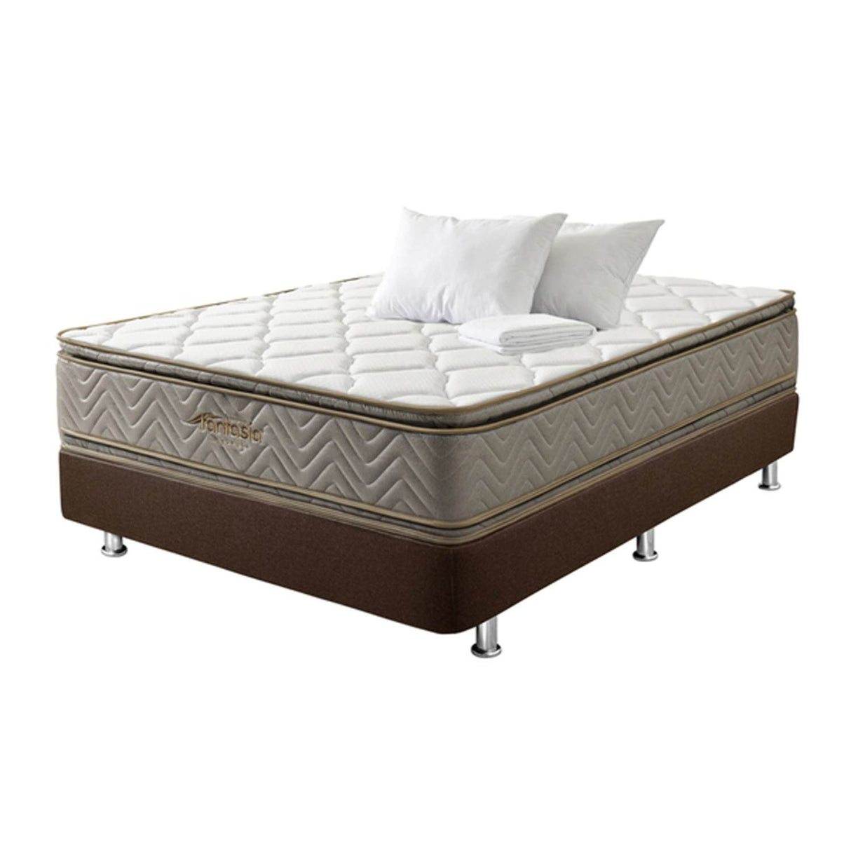 Combo Base Cama y Colchón Galaxy Beige y Plata Queen 160 cm con Dos Almohadas y Protector - Combos Habitacion | Bylmo