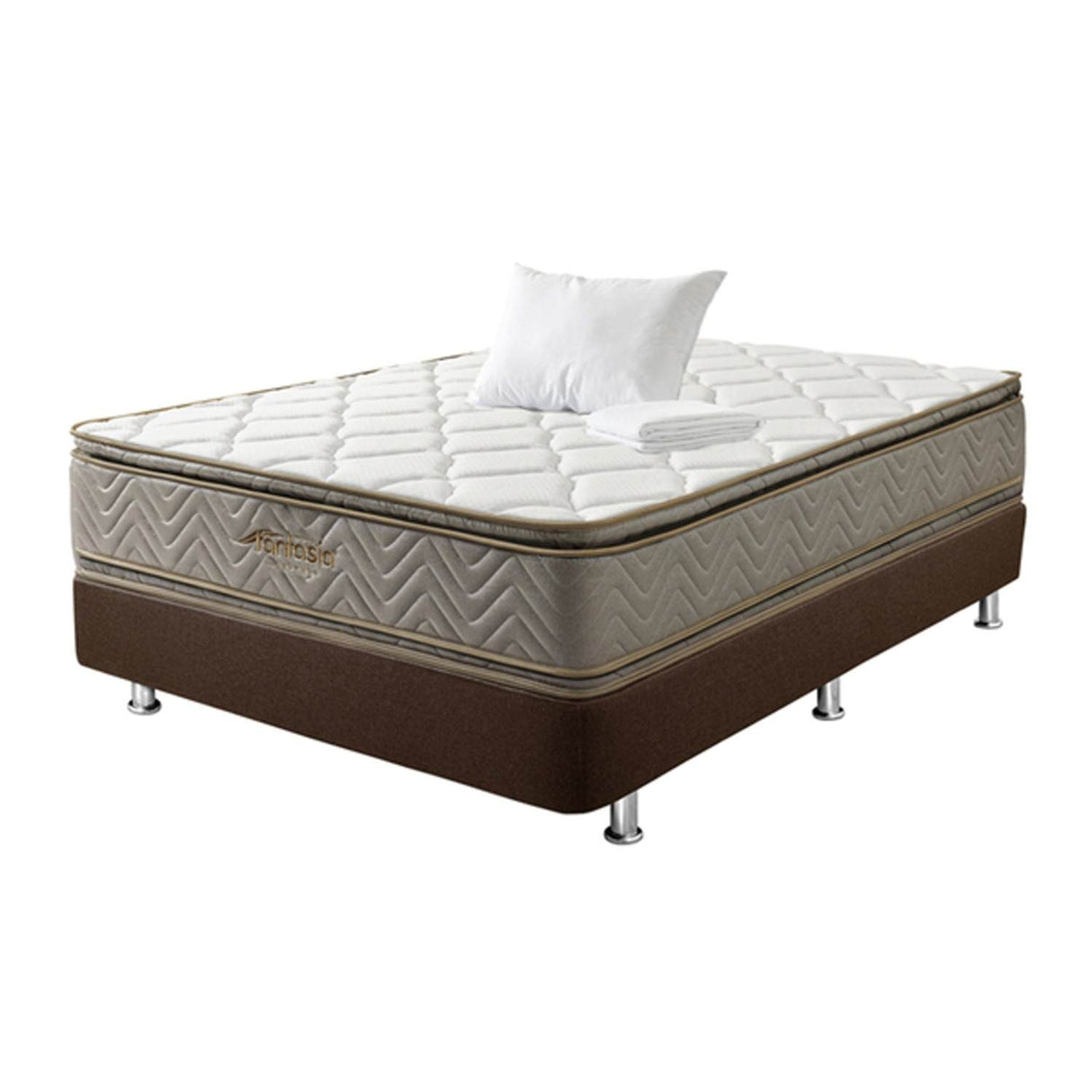 Combo Base Cama y Colchón Galaxy Beige y Plata Semidoble 120 cm con Una Almohada y Protector - Combos Habitacion | Bylmo