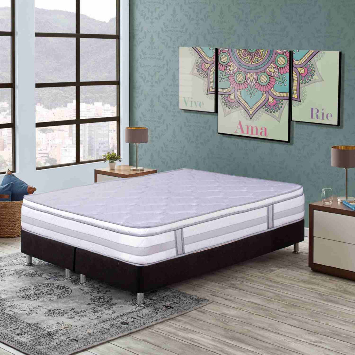 Combo Base Cama y Colchón Mónaco Blanco King 200 cm Firmeza Medio - Combos Habitacion | Bylmo