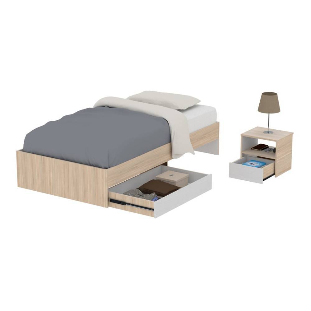 Combo Cama y Mesa de Noche Manzano 104.4x36cm para Colchón Sencillo sin Colchón y sin Cabecero - Camas | Bylmo