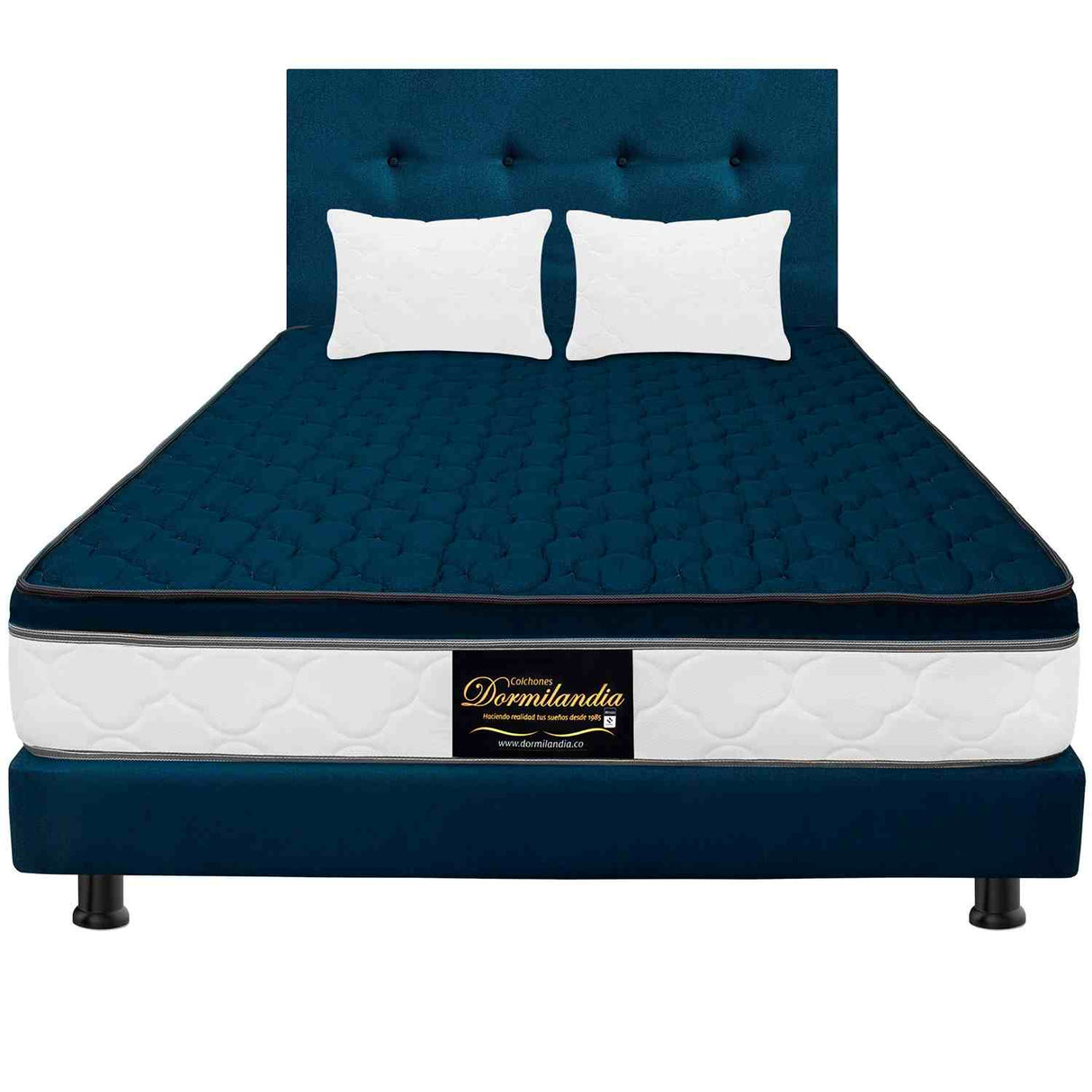 Combo Colchón y Base Cama Dublín Azul Doble 140 X 190 Cm Medio Firme Ortopedico e Hipoalergénico - Combos Habitacion | Bylmo