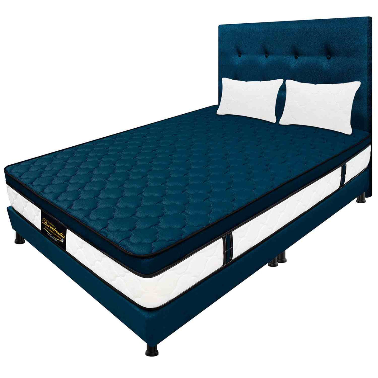 Combo Colchón y Base Cama Dublín Azul Queen 160 X 190 Cm Medio Firme Ortopedico e Hipoalergénico - Combos Habitacion | Bylmo