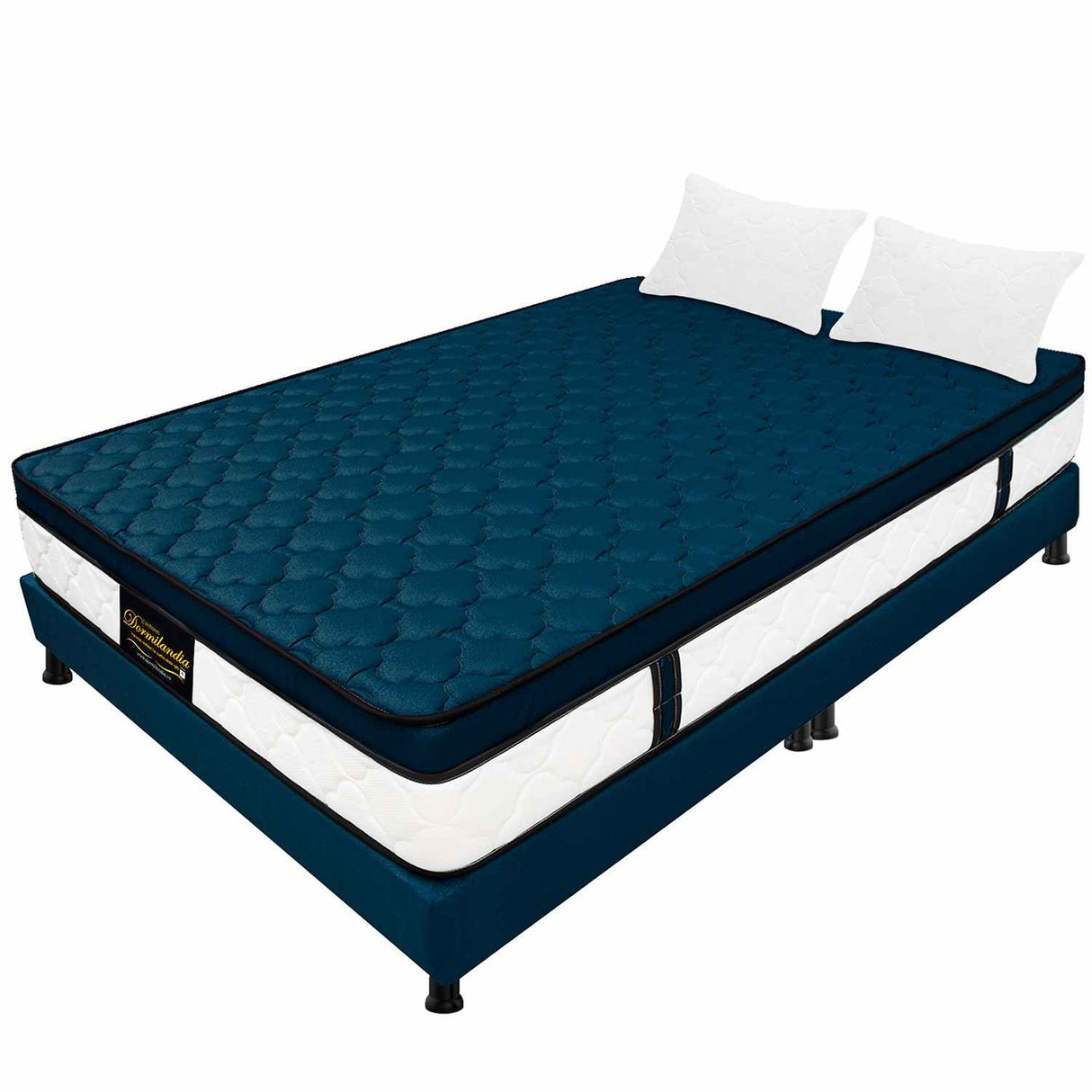 Combo Colchón y Base Cama Dublín Azul Queen 160 X 190 Cm Medio Firme Ortopedico e Hipoalergénico - Combos Habitacion | Bylmo