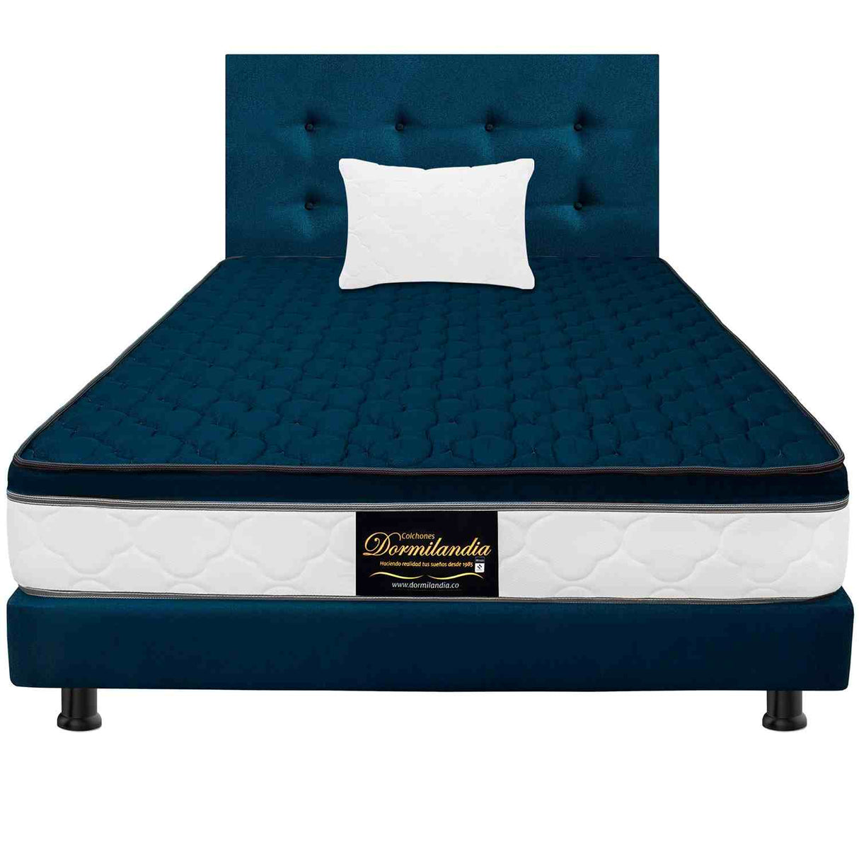 Combo Colchón y Base Cama Dublín Azul Sencillo 100 X 190 Cm Medio Firme Ortopedico e Hipoalergénico - Combos Habitacion | Bylmo