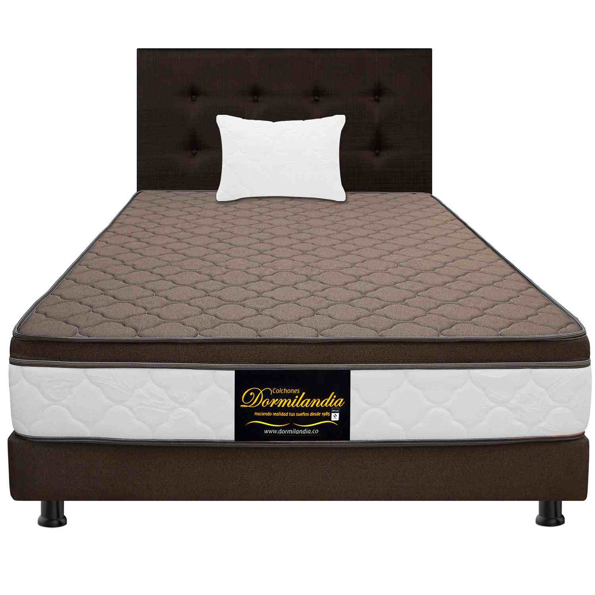 Combo Colchón y Base Cama Dublín Café Sencillo 100 X 190 cm Medio Firme Ortopédico e Hipoalergénico - Combos Habitacion | Bylmo