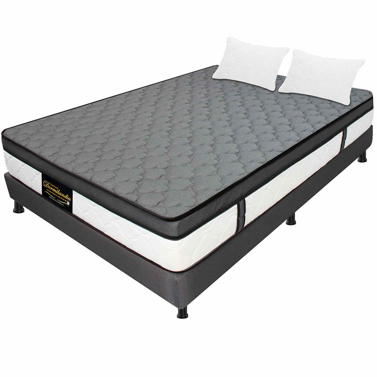 Combo Colchón y Base Cama Dublín Gris Doble 140 X 190 Cm Medio Firme Ortopedico e Hipoalergénico - Combos Habitacion | Bylmo