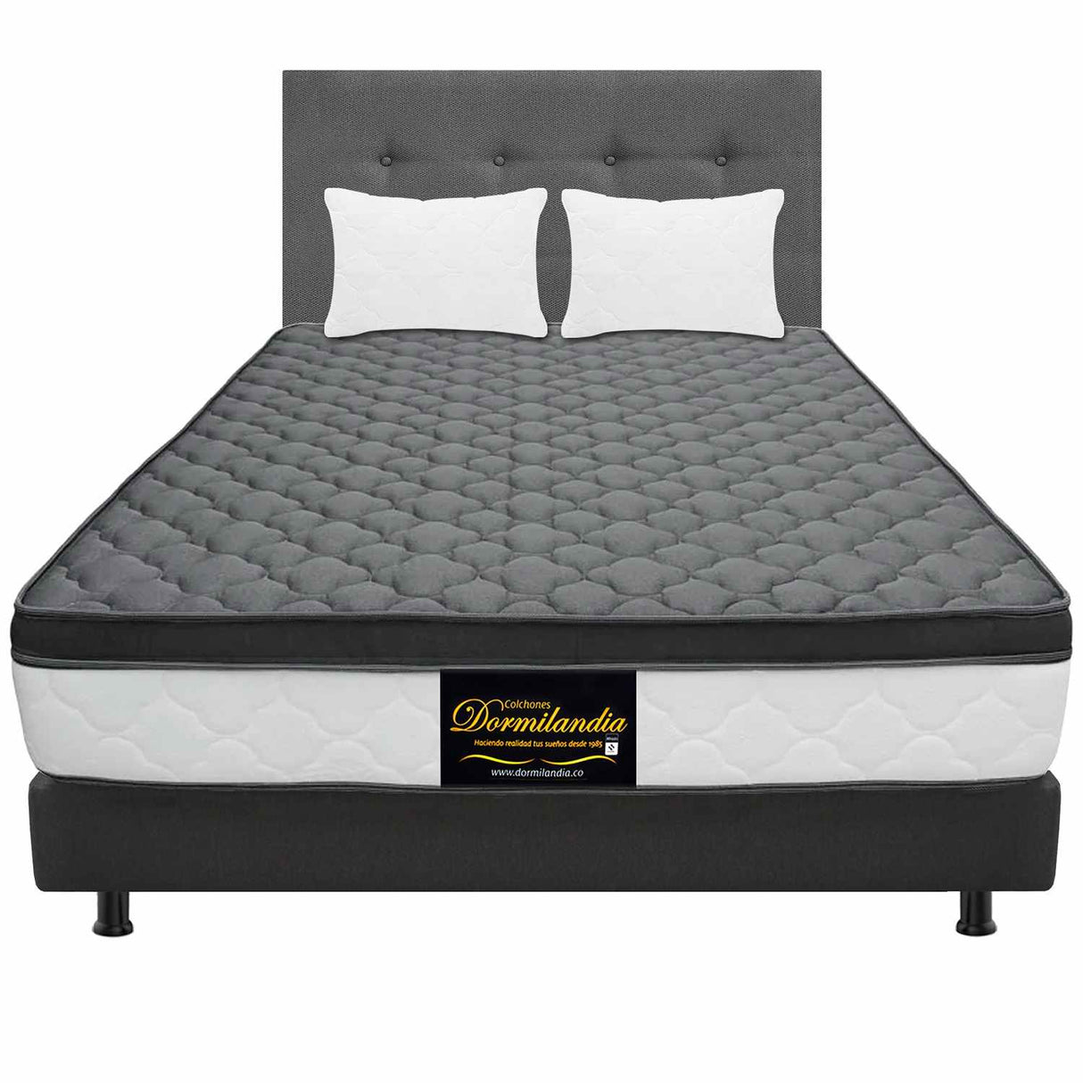 Combo Colchón y Base Cama Dublín Gris Semidoble 120 X 190 Cm Medio Firme Ortopedico e Hipoalergénico - Combos Habitacion | Bylmo