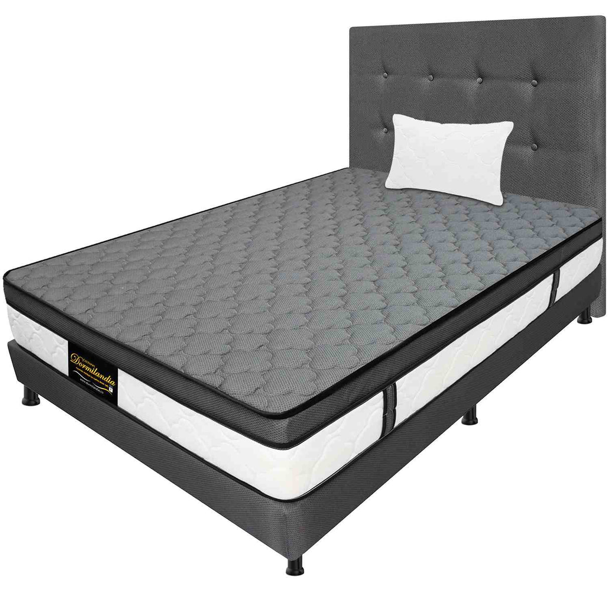 Combo Colchón y Base Cama Dublín Gris Sencillo 100 X 190 Cm Medio Firme Ortopedico e Hipoalergénico - Combos Habitacion | Bylmo