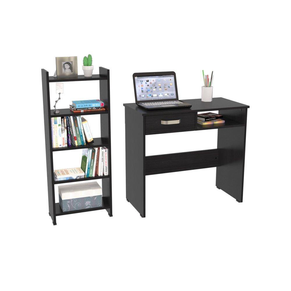 Combo Escritorio y Biblioteca Aplaus Wengue 40x100.8cm Con Un Cajón y con Organizador de Libros - Escritorios y Archivadores | Bylmo