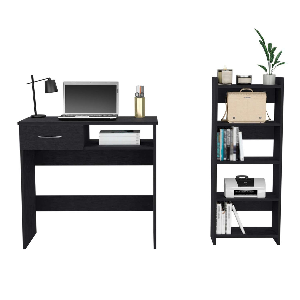 Combo Escritorio y Biblioteca Vizcaya Wengue 80 cm con un Cajón y Entrepaños - Combos Oficina | Bylmo