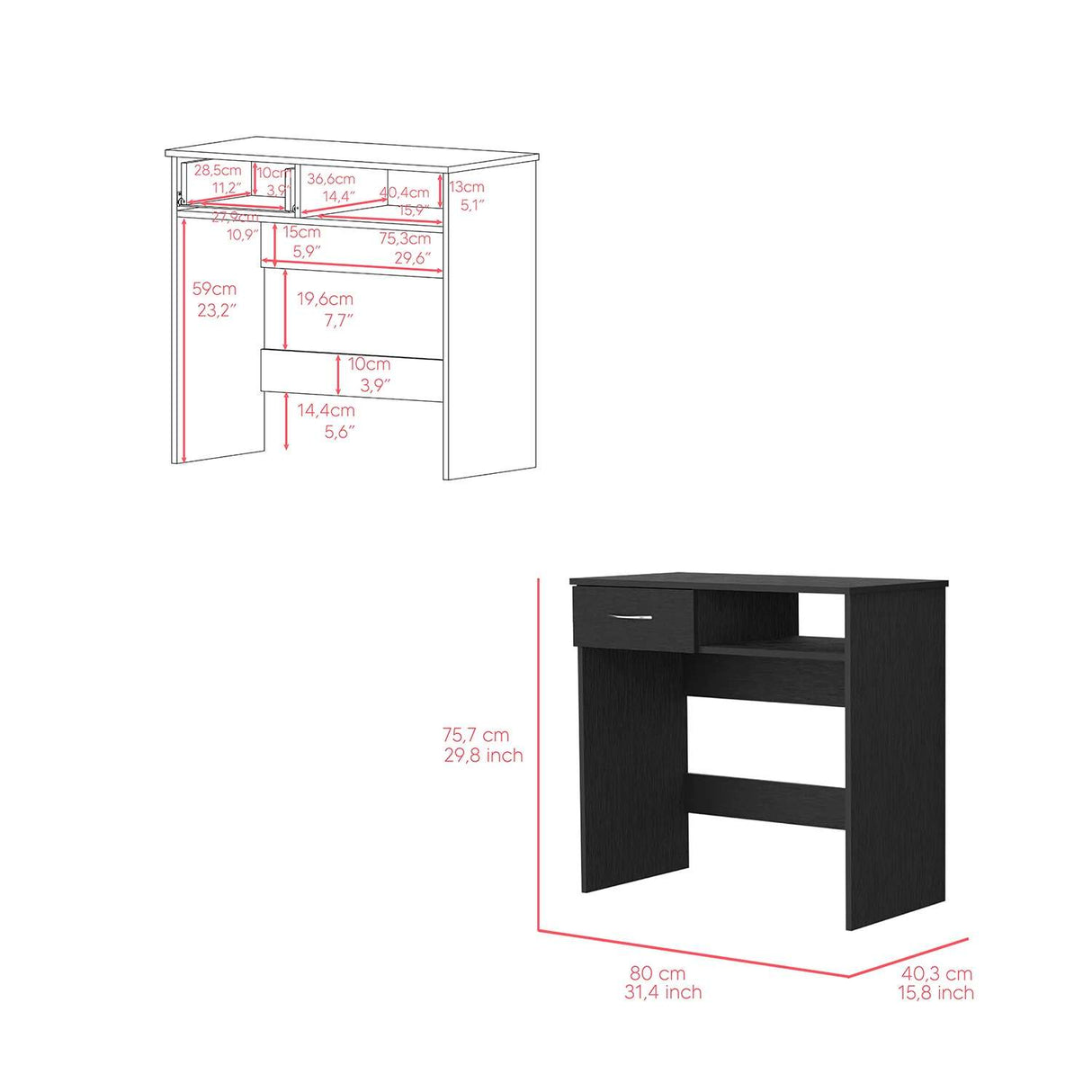 Combo Escritorio y Biblioteca Vizcaya Wengue 80 cm con un Cajón y Entrepaños - Combos Oficina | Bylmo