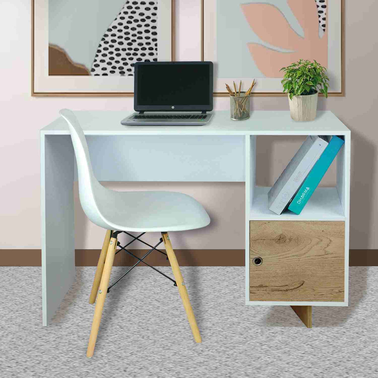 Combo Escritorio y Silla Linea Flow Blanco 110 cm con un Cajón - Combos Oficina | Bylmo