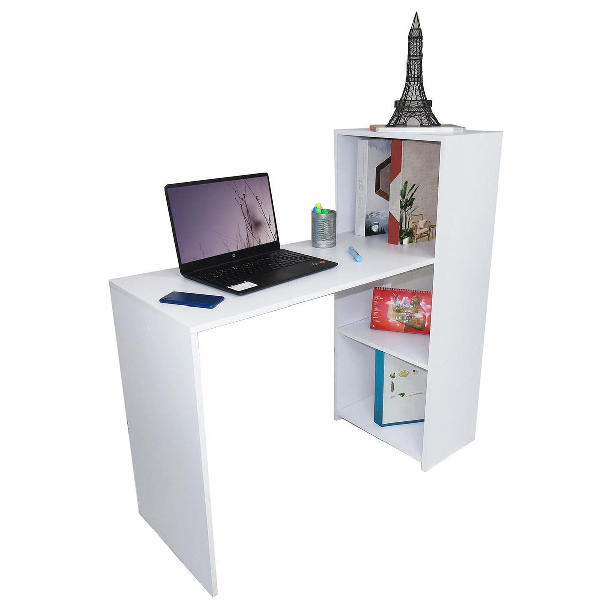 Combo Escritorio y Silla Queen Blanco 110 cm con Biblioteca - Combos Oficina | Bylmo