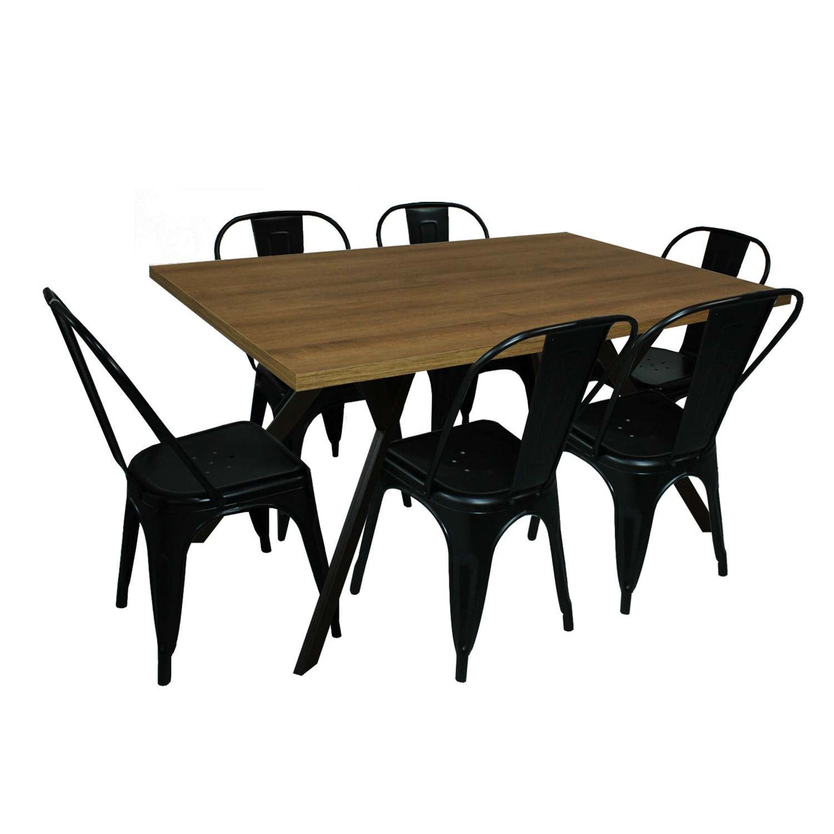 Comedor Stars Amaretto 140 cm con Seis Sillas Metálicas Negras - Combos Comedor | Bylmo